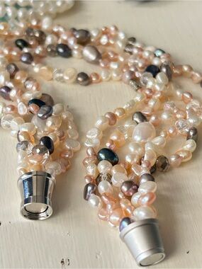Dog House Pearls multi strand white, pink, and gray freshwater cultured pearls